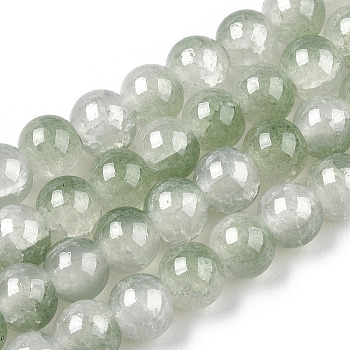 Crackle Baking Painted Imitation Jade Glass Beads Strands, Round, Olive Drab, 8mm, Hole: 1.5mm, about 104~108pcs/strand, 29.72 inch~30.91 inch(75.5~78.5cm)