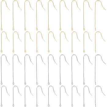 160Pcs 4 Style 316 Surgical Stainless Steel Earring Hooks, with Vertical Loops, Golden & Stainless Steel Color, 28~40x3mm, Hole: 1.5mm, 21 Gauge, Pin: 0.7mm, 40pcs/style