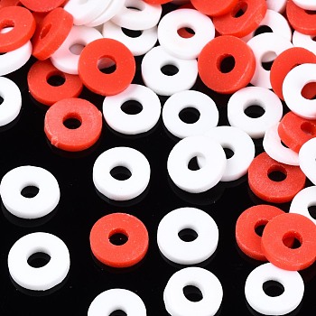 Handmade Polymer Clay Beads, Heishi Beads, for DIY Jewelry Crafts Supplies, Disc/Flat Round, Red, 6x1mm, Hole: 2mm, about 2600pcs/100g