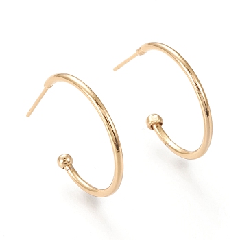 Brass Half Hoop Earrings, Stud Earring, Long-Lasting Plated, Ring, Real 18K Gold Plated, 22x26x1.5mm, Pin: 0.7mm
