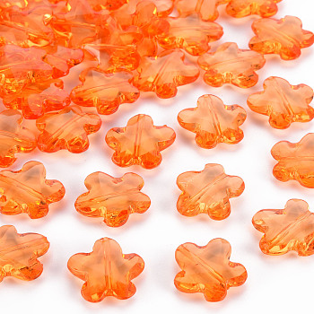 Transparent Acrylic Beads, Faceted, Flower, Dark Orange, 18.5x18.5x5.5mm, Hole: 1.2mm, about 470pcs/500g