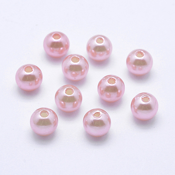 Imitation Pearl Acrylic Beads, Dyed, Round, Pearl Pink, 8x7.5mm, Hole: 2mm, about 1900pcs/pound