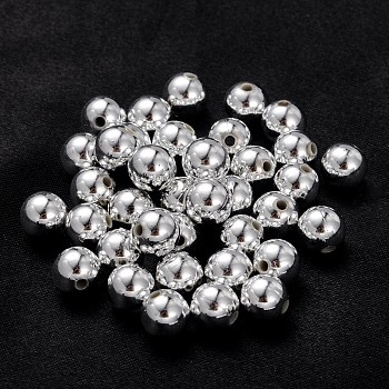 Carnival Celebrations, Mardi Gras Beads, Plating Acrylic Beads, Round, Silver Color, about 8mm in diameter, hole: 1.5mm, about 2000pcs/500g