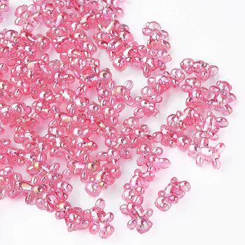 Transparent Acrylic Beads, AB Color Plated, Bear, Hot Pink, 16x13x8.5mm, Hole: 2mm, about 700pcs/500g