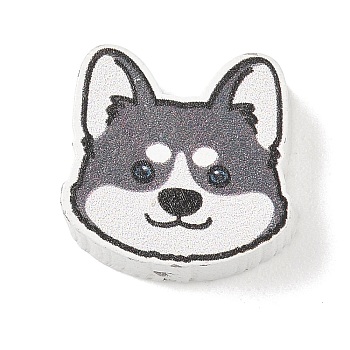 Printed Wood Beads, Dog, Gray, 19x20x7mm, Hole: 2.5mm
