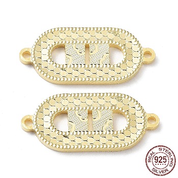 925 Sterling Silver Connector Charms, Oval Links, Real 18K Gold Plated, 9x20x1.2mm, Hole: 1.2mm