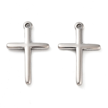 304 Stainless Steel Pendants, Cross Charm, Stainless Steel Color, 19x12x2mm, Hole: 1.2mm