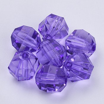 Transparent Acrylic Beads, Faceted, Round, Blue Violet, 20x20mm, Hole: 2.9mm