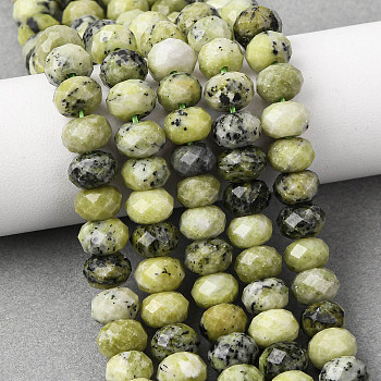 Natural Yellow Turquoise(Jasper) Beads Strands, Rondelle, Faceted, 8x5.5~6mm, Hole: 1mm, about 62pcs/strand, 15.04''(38.2cm)