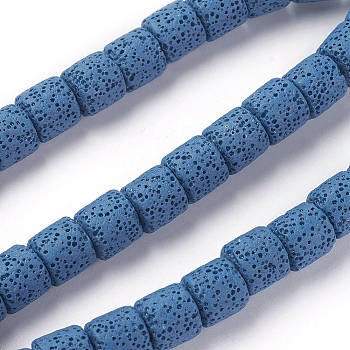 Natural Lava Rock Beads Strands, Dyed, Column, Steel Blue, 10x10~10.5mm, Hole: 2mm, about 39 pcs/Strand, 15.35 inch(39 cm)