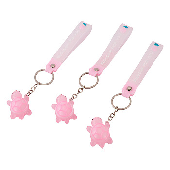 3Pcs PVC Tortoise Pendant Keychains, Platinum, Pink, 195~205mm