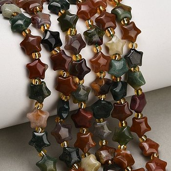 Natural Indian Agate Beads Strands, Chunky Star, with Seed Beads, 7~8x7~8x4mm, Hole: 1mm, about 45pcs/strand, 14.96''(38cm)