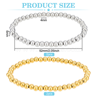 4Pcs 2 Colors 201 Stainless Steel Round Beaded Stretch Bracelets Set for Men Women(BJEW-BC0001-15A)-2