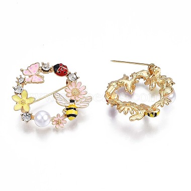 Flat Round with Butterfly Bee Flower Enamel Pin with Rhinestone(X-JEWB-N007-070)-3