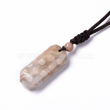 Dyed Natural Fossil Coral Rectangle Pendant Necklace with Nylon Cord for Women(NJEW-C002-05)-3