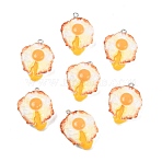 Opaque Resin Imitation Food Pendants,  Fried Egg Charm, with Platinum Iron Loop, Gold, 30x23.5x10mm, Hole: 2mm(RESI-P049-01A-P)