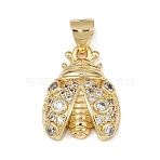 Brass Micro Pave Cubic Zirconia Pendants, Cadmium Free & Lead Free, Insect, Real 18K Gold Plated, 17x13x4mm, Hole: 4.5x3.5mm(KK-A260-07E-G)