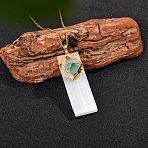 Natural Fluorite & Selenite Rectangle Pendant Necklaces, Metal Cable Chain Necklaces for Men, Golden, 15.75~19.69 inch(40~50cm)(PW-WGF8248-06)