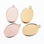 304 Stainless Steel Pendant Cabochon Settings, Plain Edge Bezel Cups, Oval, Mixed Color, Tray: 18x13mm, 22x14x1.5mm, Hole: 1.5mm(STAS-H378-06)