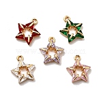 Brass Micro Pave Cubic Zirconia Charms, Star, Real 18K Gold Plated, Mixed Color, 14x12.5x4mm, Hole: 1.4mm(KK-Z131-13G)