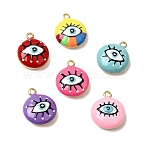 Rack Plating Brass Pendants, with Enamel, Lead Free & Cadmium Free, Real 18K Gold Plated, Flat Round with Evil Eye Charm, Mixed Color, 19x15x8mm, Hole: 1.8mm(KK-R165-08G)