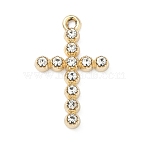 Alloy Rhinestone Pendants, Cross Charms, UV Plating, Golden, 25.5x16.5x3mm, Hole: 1.8mm(ALRI-D303-20G-03)