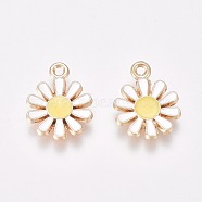 Enamel Charms, with Golden Plated Alloy Findings, Daisy, White, 15x11.5x2mm, Hole: 1.4mm(PALLOY-TAC0009-56B)