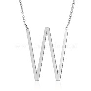201 Stainless Steel Initial Pendants Necklaces, with Cable Chains, Letter, Letter.W, 17.3~18.3 inch(44~46.5cm)x1.5mm, LetterW: 37x30x1mm(NJEW-S069-JN003D-W)