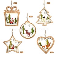 10Pcs 5 Style Wooden Ornaments, with Jute Twine, for Party Gift Home Decoration, Mixed Shapes, BurlyWood, 20cm, 2pcs/style(WOOD-SZ0004-04)