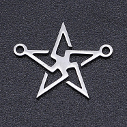 201 Stainless Steel Links connectors, Laser Cut, Hollow Star, Stainless Steel Color, 14.5x18x1mm, Hole: 1.5mm(STAS-S105-T908-1)