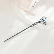 Alloy Hair Sticks, with Glass Beads, Evil Eye, Gunmetal, 180x30mm(OHAR-PW0003-075B)