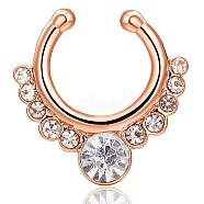 Personality Brass Cubic Zirconia Clip-on Nose Septum Rings, Nose Piercing Jewelry, Circular/Horseshoe Barbell, Golden, Clear, 17x16mm(AJEW-EE0002-001G-01)