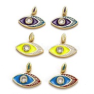 Brass Clear Cubic Zirconia  Pendants, with Enamel, Long-Lasting Plated, with Jump Ring, Real 18K Gold Plated, Eye, Mixed Color, 14x22.5x3.5mm, Hole: 6x2mm(KK-B029-09G)