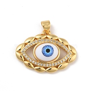 Brass Micro Pave Cubic Zirconia Pendants, with Acrylic, Cadmium Free & Lead Free, Long-Lasting Plated, Evil Eye, Real 18K Gold Plated, Royal Blue, 19.5x26x7mm, Hole: 4x3.5mm(KK-B059-44G-B)