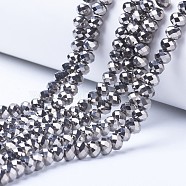 Electroplate Transparent Glass Beads Strands, Full Plated, Faceted, Rondelle, Silver Plated, 10x8mm, Hole: 1mm, about 63~65pcs/strand, 49~50cm(EGLA-A034-T10mm-UA03)