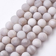 Natural White Agate Bead Strands, Frosted, Round, 10~10.5mm, Hole: 1mm, about 37pcs/strand, 14.7 inch(37.5cm)(G-J376-02-10mm)