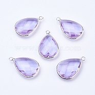 Silver Color Plated Brass Glass Drop Pendants, Faceted, Azure, 18x10x5mm, Hole: 2mm(X-GLAA-M006-A-14S)