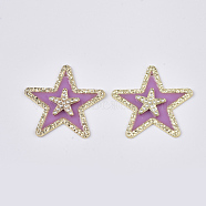 Epoxy Resin Pendants, with Rhinestone and Light Gold Plated Alloy Open Back Bezel, Star, Crystal, Orchid, 42x44x4mm, Hole: 1.5mm(X-ALRI-N034-01B)