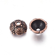 Alloy Bead Caps, Lead Free and Cadmium Free, Red Copper Color, 8x8x4.5mm, Hole: 2mm, Inner Diameter: 6mm(EA9034Y-R)