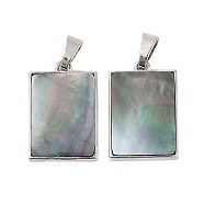 Natural Paua Shell Pendants, Brass Charms, Platinum, Rectangle, 23x15x2.8mm, Hole: 4x6mm(SSHEL-M024-02B)