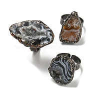 Natural Agate Adjustable Rings, with Antique Silver Brass Findings, Jewely for Unisex, Nuggest, Adjustable(RJEW-K269-05AS)