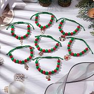 7Pcs Christmas Wreath Alloy Enamel Bracelets, Adjustable Acrylic Round Braided Bead Bracelets, Red, Green, Inner Diameter: 1-1/4~2-7/8 inch(3.3~7.2cm), 7pcs/set(BJEW-JB10893-S)