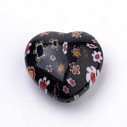 Handmade Millefiori Lampwork Beads, Heart, Black, 21~22x21~22x10.5~11mm, Hole: 1mm(LAMP-S187-03A)