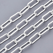 304 Stainless Steel Paperclip Chains, Drawn Elongated Cable Chains, Unwelded, with Spool, Oval, Silver, 17x7x1.5mm, about 65.61 Feet(20m)/roll(CHS-N001-02S)