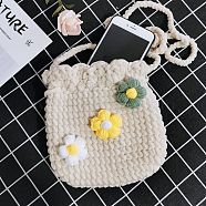 DIY Flower Pattern Handbag Knitting Beginner Kits, including Polyester Chunky Yarn, Fiberfill, Crochet Needle, Instruction, White, 170x150mm(PW-WG72433-02)