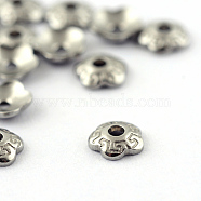 Tarnish Resistant 304 Stainless Steel Bead Caps, Flower, 5-Petal, Stainless Steel Color, 4x1.5mm, Hole: 1mm(STAS-Q194-24)