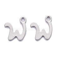 304 Stainless Steel Pendants, Alphabet, Stainless Steel Color, Letter.W, 10x9x1mm, Hole: 1.5mm(STAS-Z023-W)