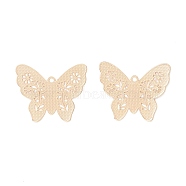 Brass Pendants, Long-Lasting Plated, Rack Plating, Cadmium Free & Lead Free, Butterfly, Textured, Filigree, Real 14K Gold Plated, 14x17x0.3mm, Hole: 1mm(KK-D069-05G-RS)