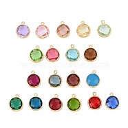 Glass Charms, with Real 18k Gold Plated Brass Findings, Long-Lasting Plated, Lead Free & Nickel Free & Cadmium Free, Faceted Flat Round, Mixed Color, 7x4x1.8mm, Hole: 0.8mm(KK-C228-02G-M3)