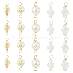 DIY Jewelry Making Finding Kit, Including 20Pcs 5 Styles Cross & Oval Natural Pearl Link Connector & Charms, with Sea Horse & Starfish & Shell Pattern, Platinum & Golden, 20~23.5x8~9.5x4~8mm, Hole: 2.5~3mm, 4Pcs/style(FIND-DC0003-76)